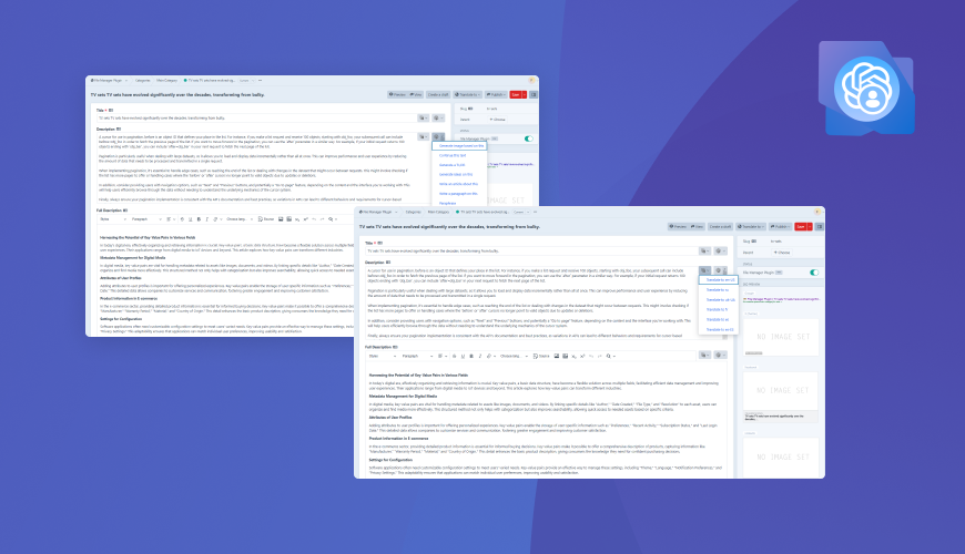 Screenshot of Content Buddy plugin interface in Craft CMS showing AI-assisted content creation and translation features—part of Craft CMS plugins for digital marketers.