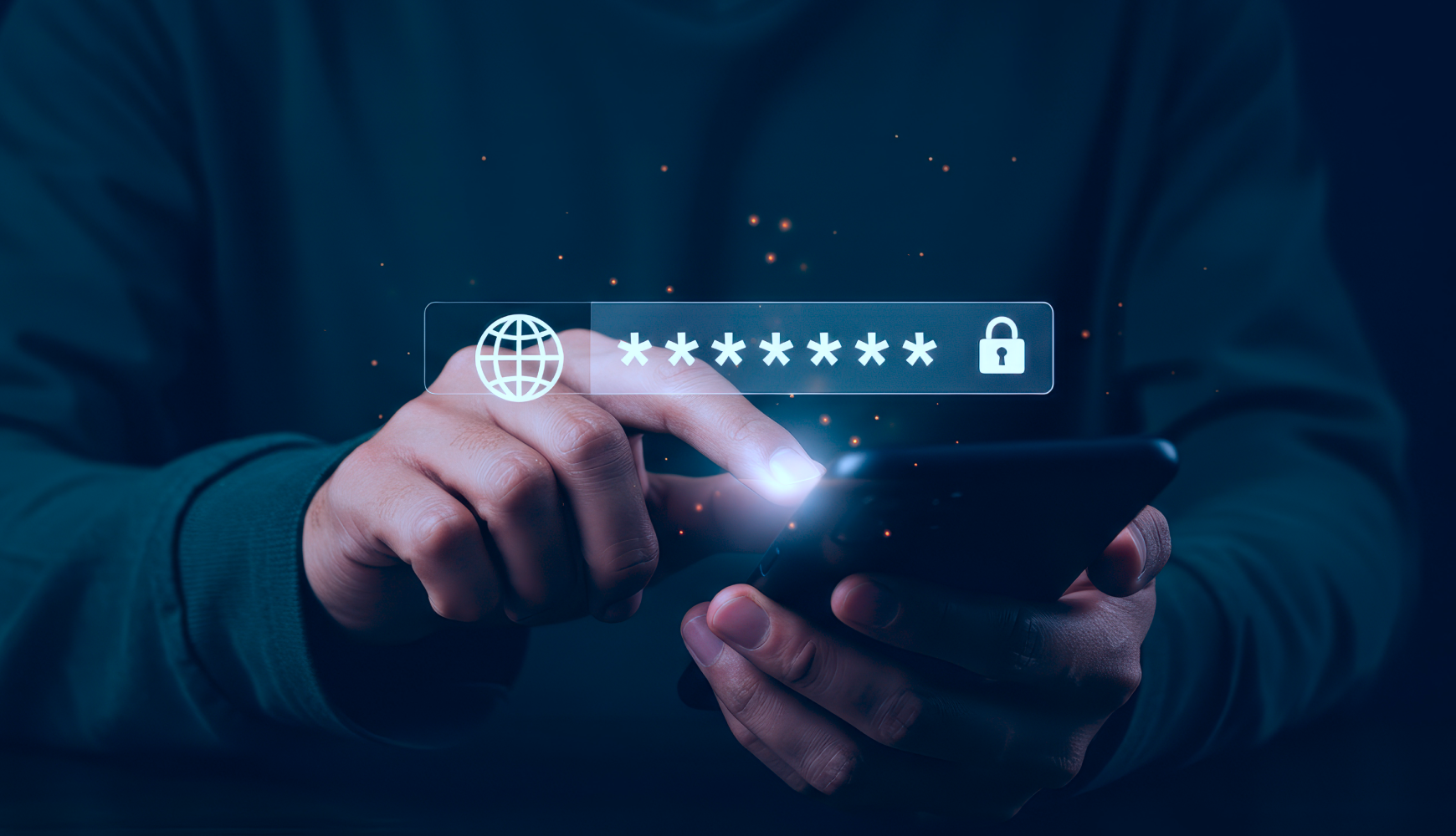 Business professional using strong password security with essential cybersecurity tips for small businesses showing encrypted password protection