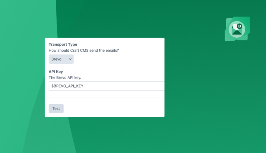 Brevo Mailer Adapter plugin configuration screen in Craft CMS with API key setup—an efficient email integration tool among Craft CMS plugins for digital marketers.