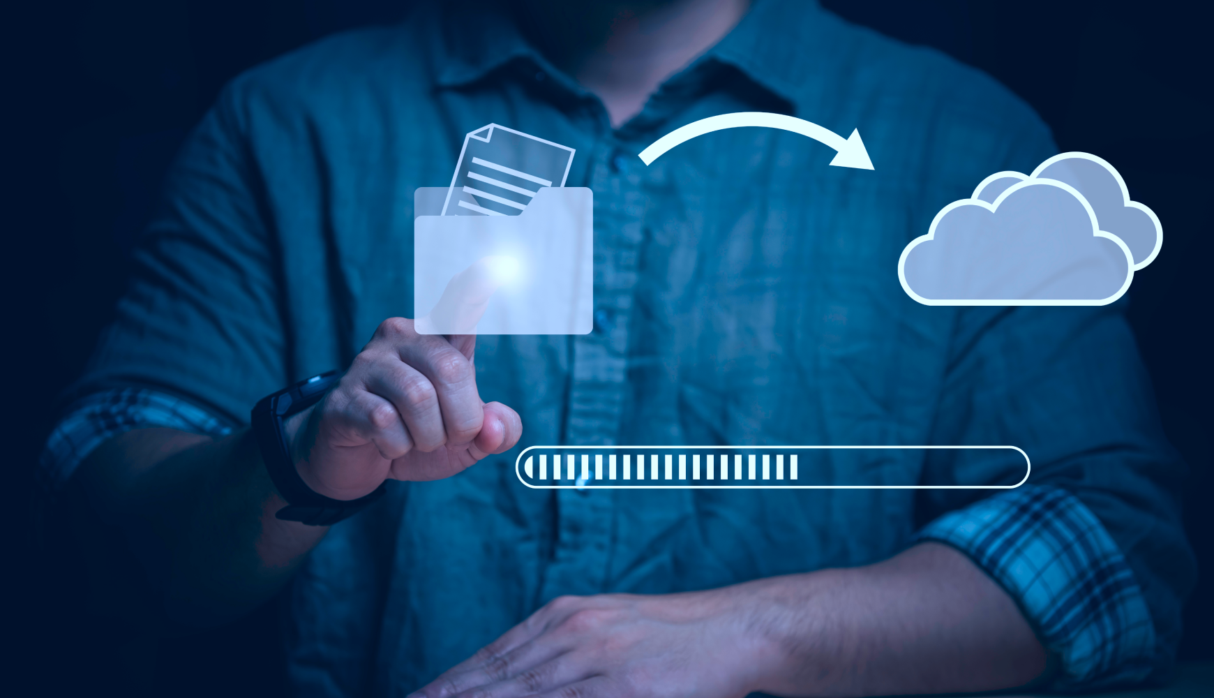 Data backup process to cloud storage demonstrating essential cybersecurity tips for small businesses for secure file protection