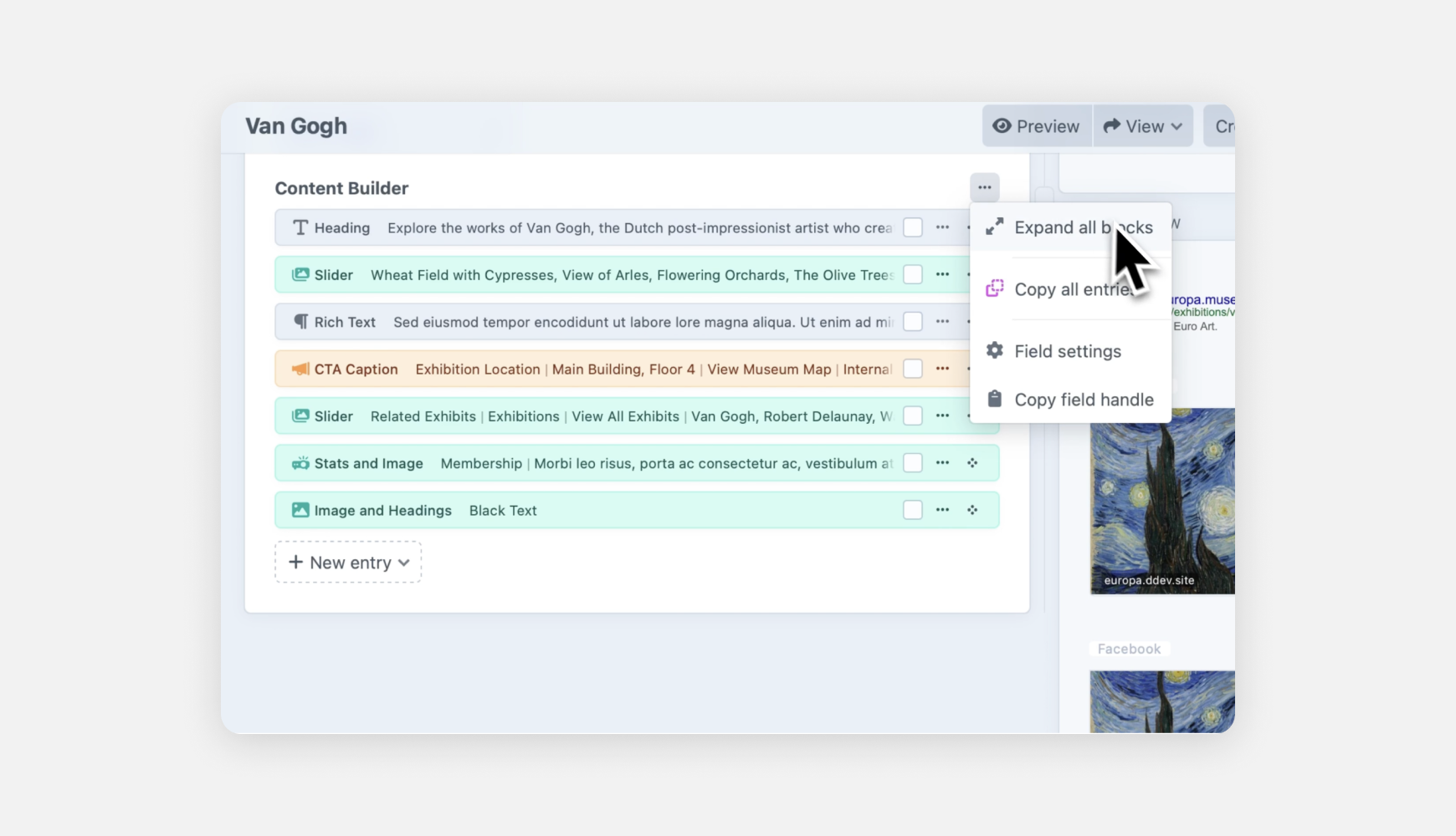Expand and collapse all Matrix blocks feature in Craft CMS 5.8 for faster content editing.