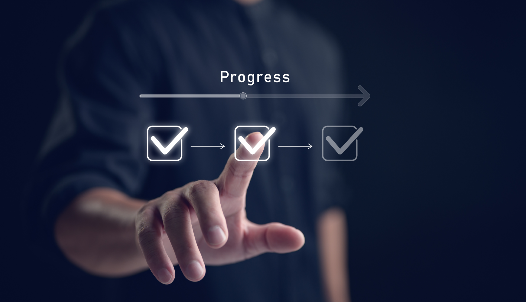 Progress tracking interface showing website cost project milestones with checkboxes and completion stages