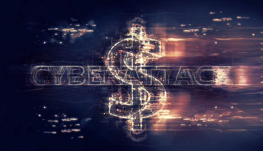 Abstract cyber attack visualization with a glowing dollar sign highlighting the financial impact of holiday cyber threats, including online fraud, data breaches, and attacks targeting small and mid-sized businesses