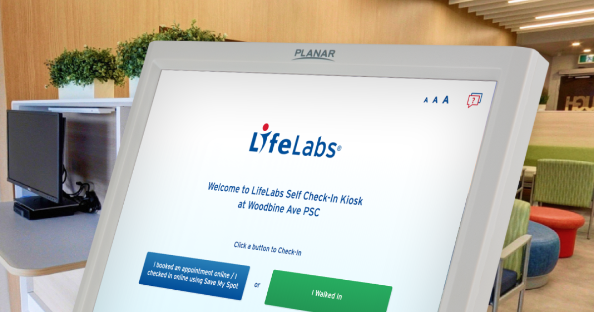 Self check-in kiosk UI design for LifeLabs